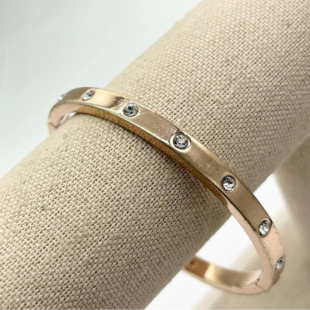 Kate Spade Set in Stone Rose Gold Jeweled Hinged Bangle Bracelet